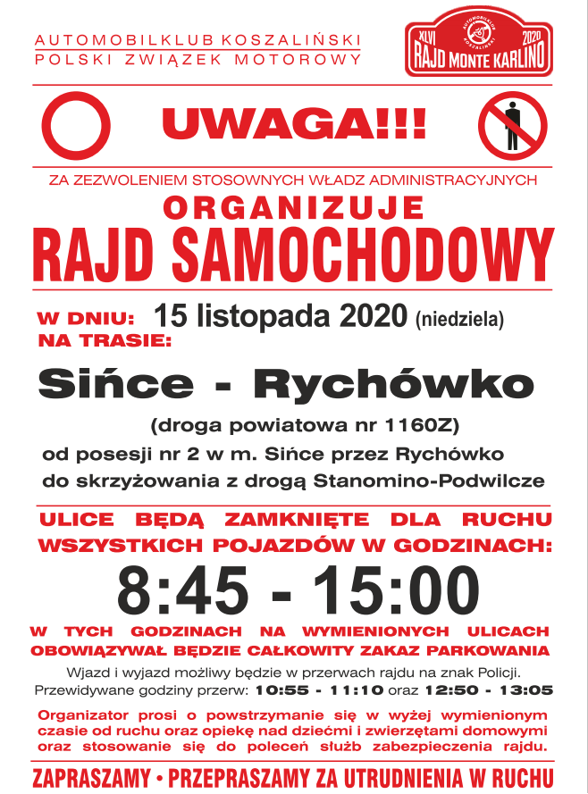 Rajd Monte Karlino. Utrudnienia w ruchu Rajd Monte Karlino. Utrudnienia w ruchu